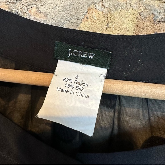 J. Crew Sheer Black Top w/ Velvet Polka Dots & Ruched Sleeves - Picture 6 of 8